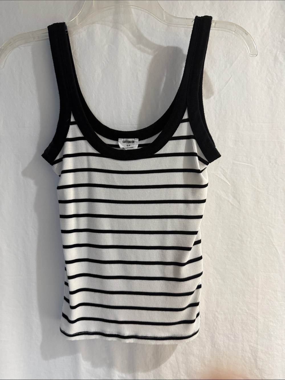 Cotton On White Tank Top with Black Stripes Size SM